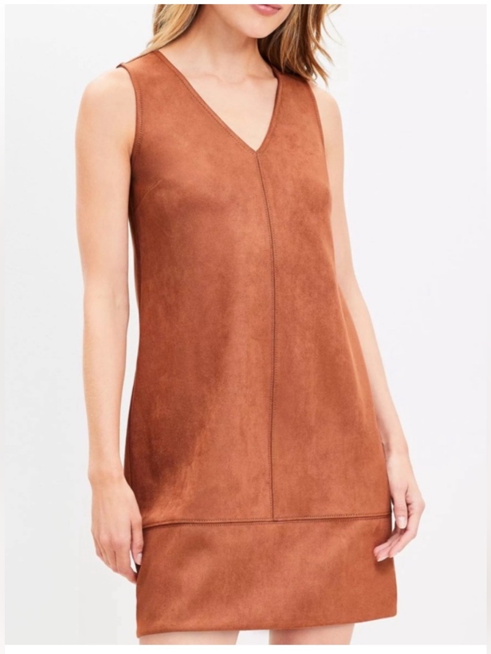 LOFT Cognac Faux Suede V-Neck Mini Dress